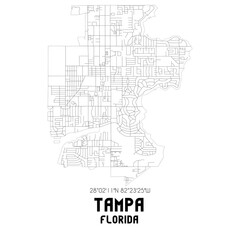 Tampa Florida. US street map with black and white lines.