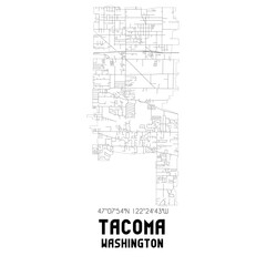 Tacoma Washington. US street map with black and white lines.