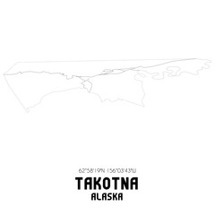 Takotna Alaska. US street map with black and white lines.