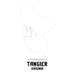 Tangier Virginia. US street map with black and white lines.