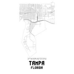 Tampa Florida. US street map with black and white lines.