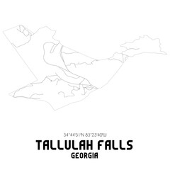 Tallulah Falls Georgia. US street map with black and white lines.