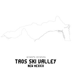 Taos Ski Valley New Mexico. US street map with black and white lines.