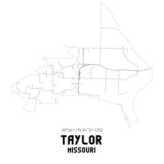 Taylor Missouri. US street map with black and white lines.