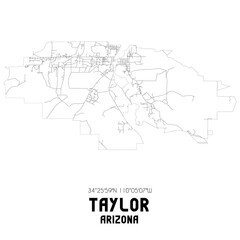 Taylor Arizona. US street map with black and white lines.