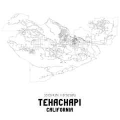 Fototapeta na wymiar Tehachapi California. US street map with black and white lines.