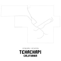 Tehachapi California. US street map with black and white lines.