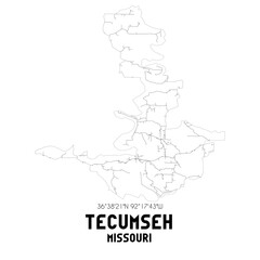 Tecumseh Missouri. US street map with black and white lines.