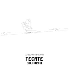 Tecate California. US street map with black and white lines.