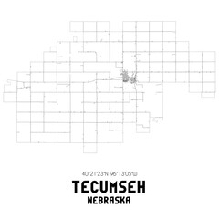 Tecumseh Nebraska. US street map with black and white lines.
