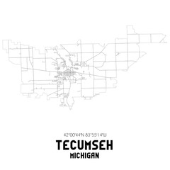 Tecumseh Michigan. US street map with black and white lines.