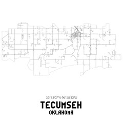 Tecumseh Oklahoma. US street map with black and white lines.