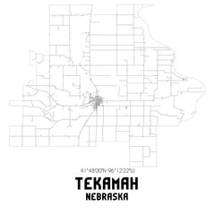 Tekamah Nebraska. US street map with black and white lines.