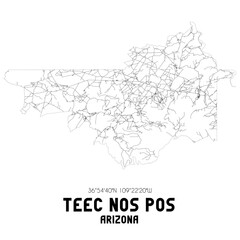 Teec Nos Pos Arizona. US street map with black and white lines.