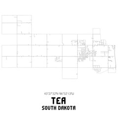 Tea South Dakota. US street map with black and white lines.
