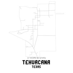 Tehuacana Texas. US street map with black and white lines.
