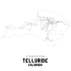 Telluride Colorado. US street map with black and white lines.