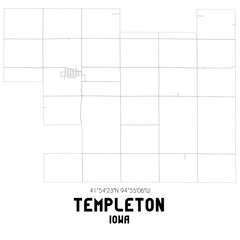 Templeton Iowa. US street map with black and white lines.