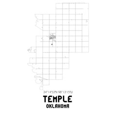 Temple Oklahoma. US street map with black and white lines.