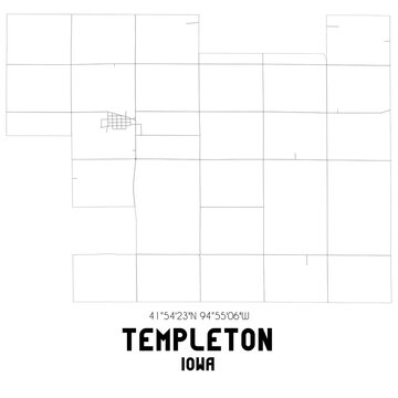Templeton Iowa. US street map with black and white lines.