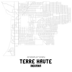 Terre Haute Indiana. US street map with black and white lines.