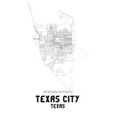 Texas City Texas. US street map with black and white lines.