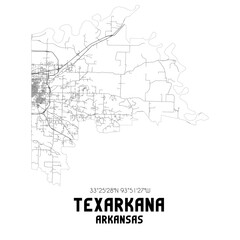 Texarkana Arkansas. US street map with black and white lines.