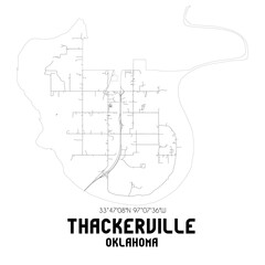 Thackerville Oklahoma. US street map with black and white lines.