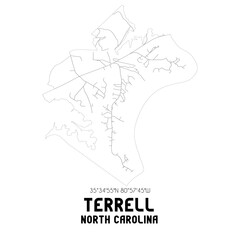 Terrell North Carolina. US street map with black and white lines.