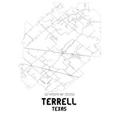 Terrell Texas. US street map with black and white lines.