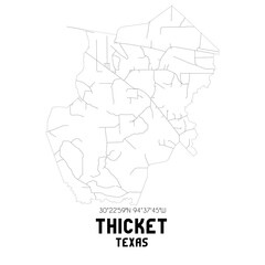 Thicket Texas. US street map with black and white lines.