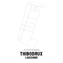Thibodaux Louisiana. US street map with black and white lines.