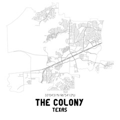 The Colony Texas. US street map with black and white lines.