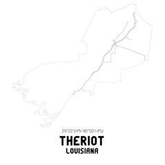 Theriot Louisiana. US street map with black and white lines.