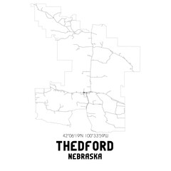 Thedford Nebraska. US street map with black and white lines.