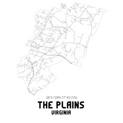 Fototapeta na wymiar The Plains Virginia. US street map with black and white lines.