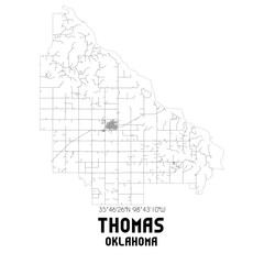 Obraz premium Thomas Oklahoma. US street map with black and white lines.