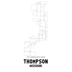 Thompson Missouri. US street map with black and white lines.