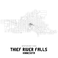 Thief River Falls Minnesota. US street map with black and white lines.