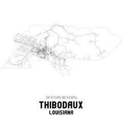 Thibodaux Louisiana. US street map with black and white lines.
