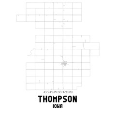 Thompson Iowa. US street map with black and white lines.