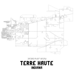 Terre Haute Indiana. US street map with black and white lines.