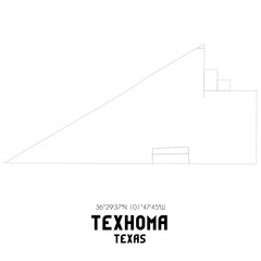 Texhoma Texas. US street map with black and white lines.