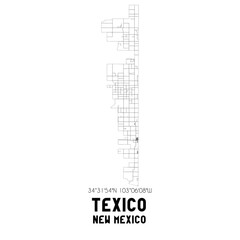 Texico New Mexico. US street map with black and white lines.