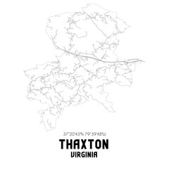 Thaxton Virginia. US street map with black and white lines.