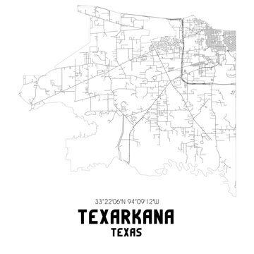 Texarkana Texas. US Street Map With Black And White Lines.