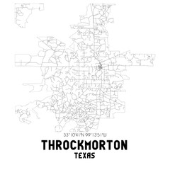 Throckmorton Texas. US street map with black and white lines.