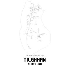 Tilghman Maryland. US street map with black and white lines.