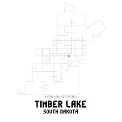 Timber Lake South Dakota. US street map with black and white lines.