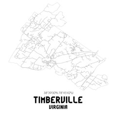 Timberville Virginia. US street map with black and white lines.